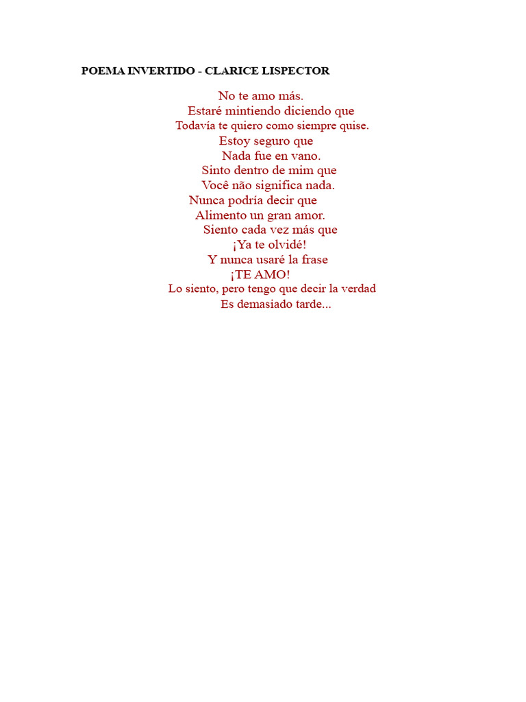 Poema Invertido de Clarice Lispector | PDF