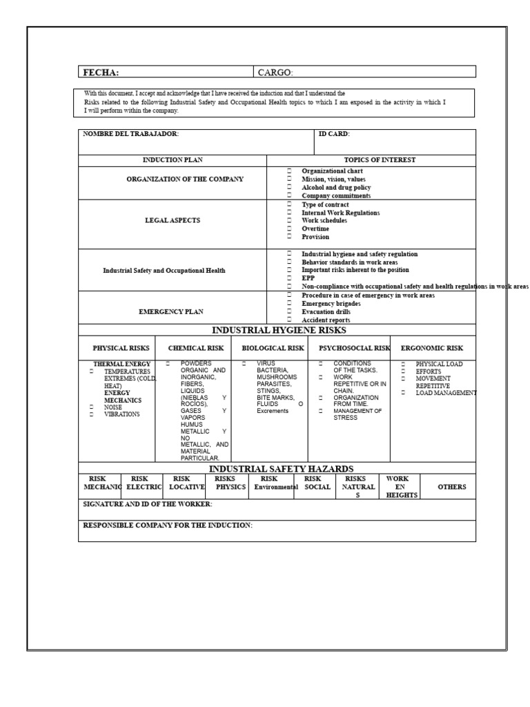 Industrial Safety Induction Acknowledgment | PDF | Occupational Safety ...