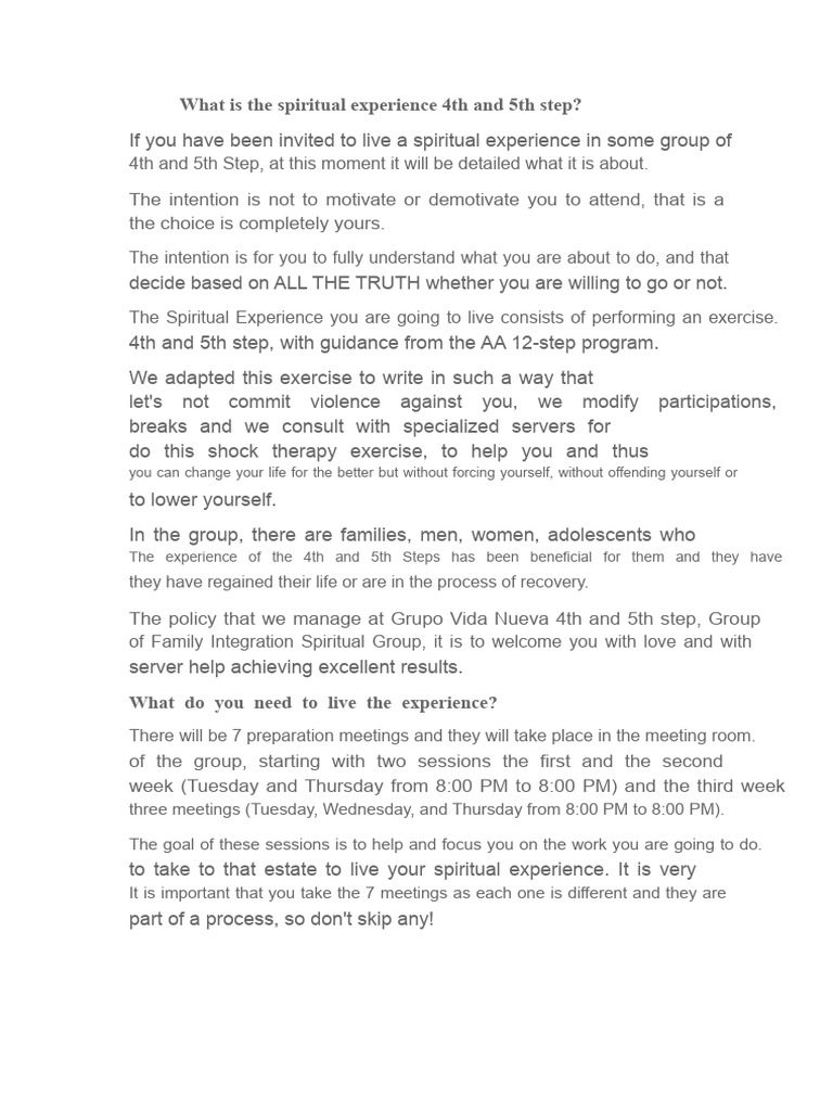 Understanding the 4th and 5th Step Experience | PDF | Twelve Step ...