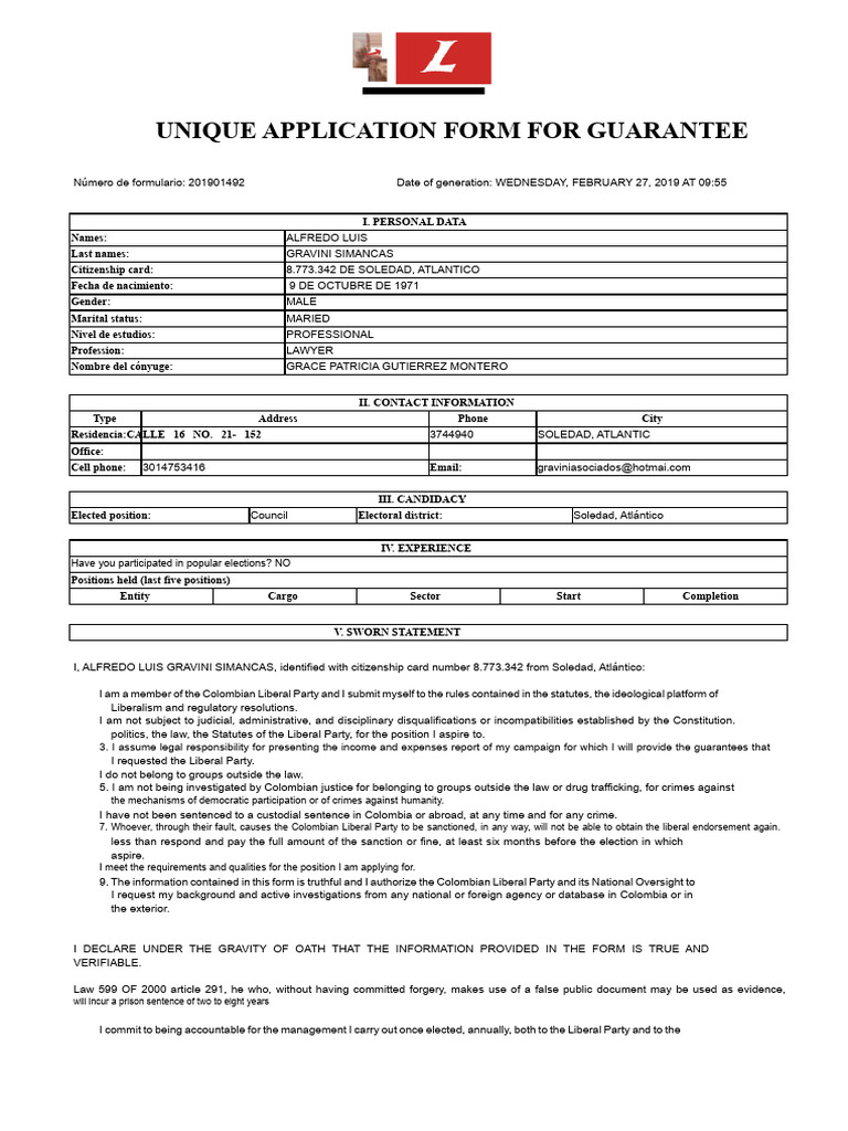 Unique Guarantee Application Form.pdf | PDF | Government | Justice