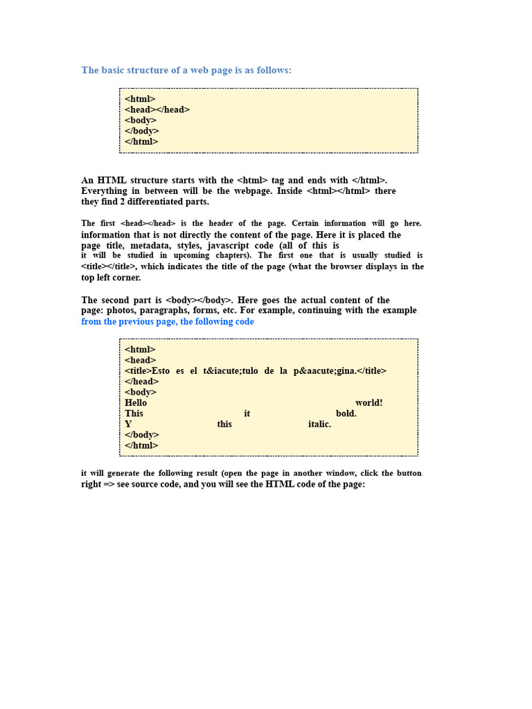 HTML Page Structure and Tags Guide | PDF | File Transfer Protocol | Html