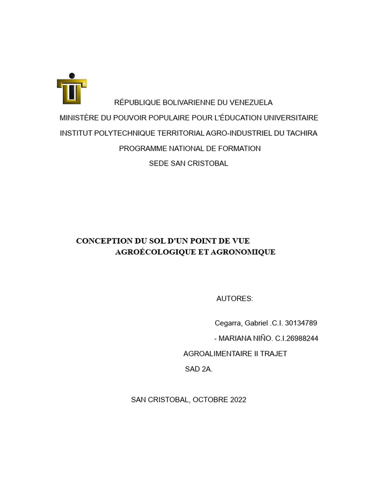Importance agroécologique du sol | PDF | Sol (pédologie) | Fertilité ...