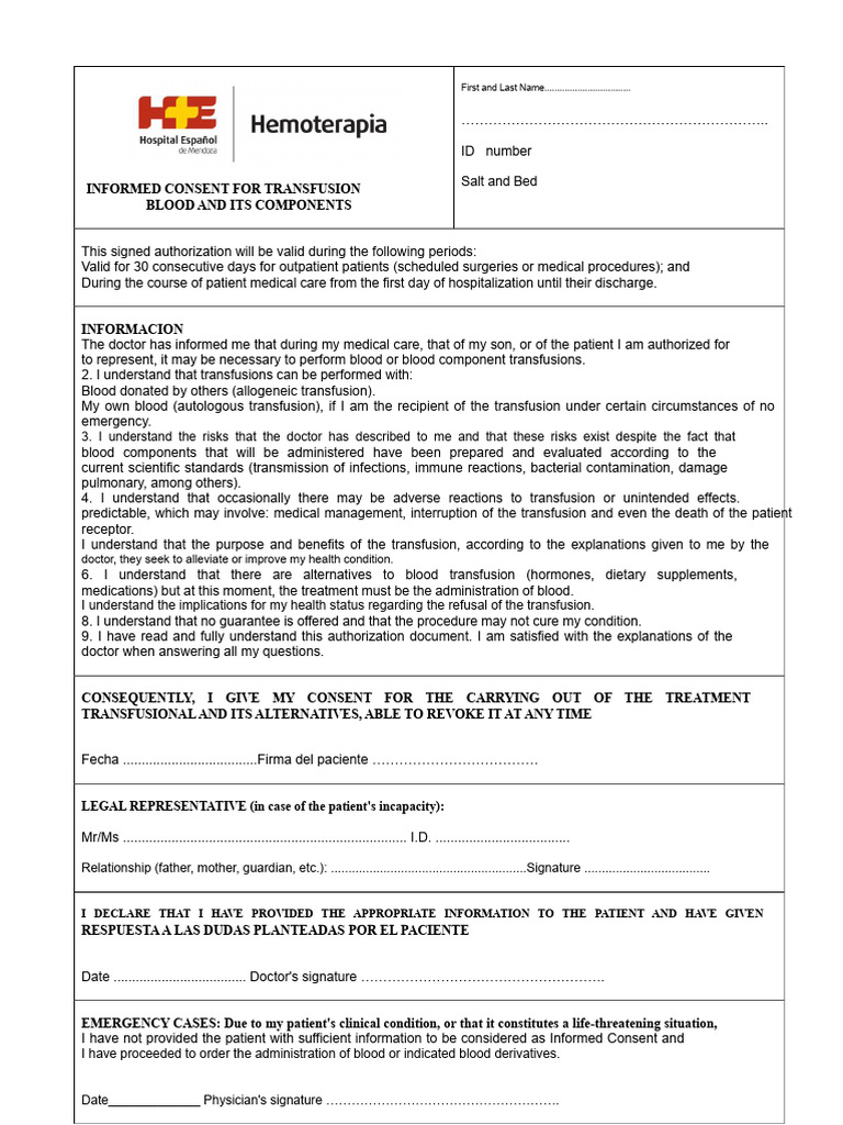 Informed Consent Transfusion1 PDF | PDF | Blood Transfusion | Informed ...
