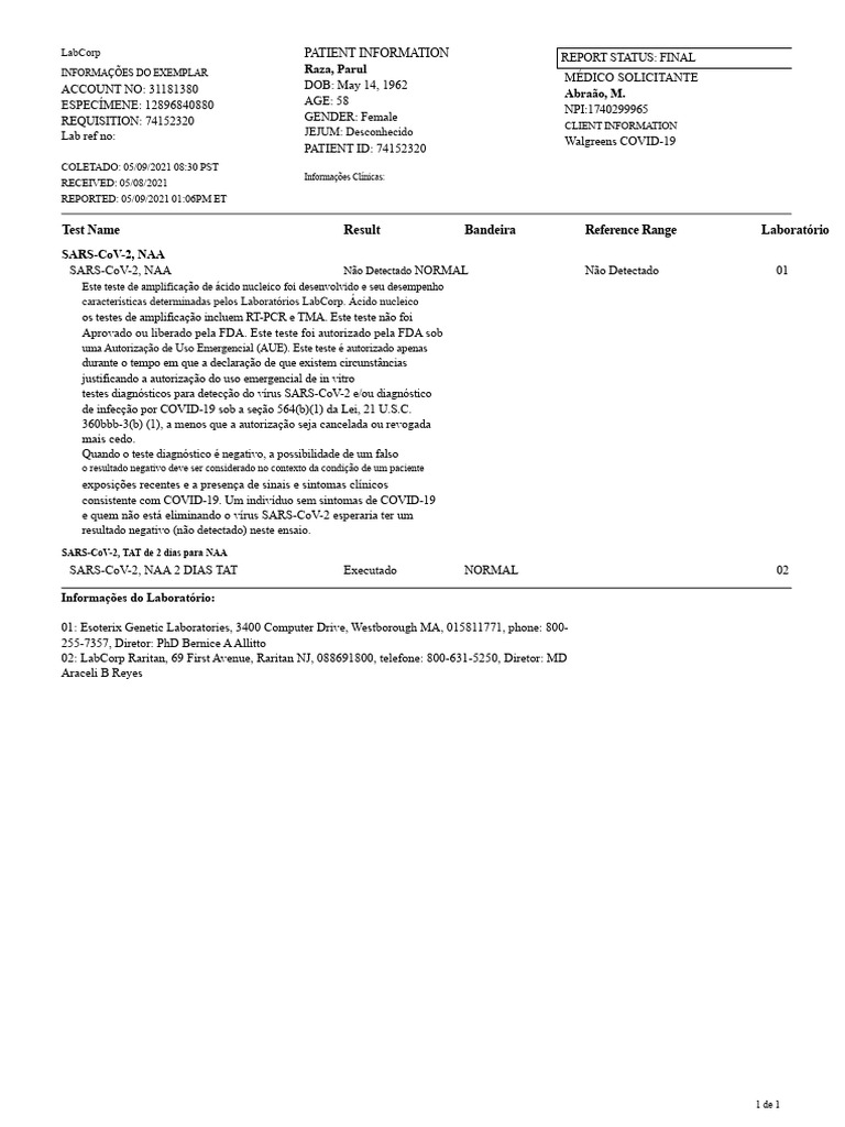 Resultado de Teste COVID-19 LabCorp | PDF | Medicina Clínica | Doenças ...