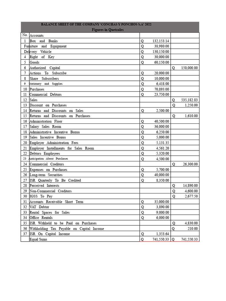 2022 Balance Sheet for Conchas y Ponchos S.A. | PDF | Expense ...