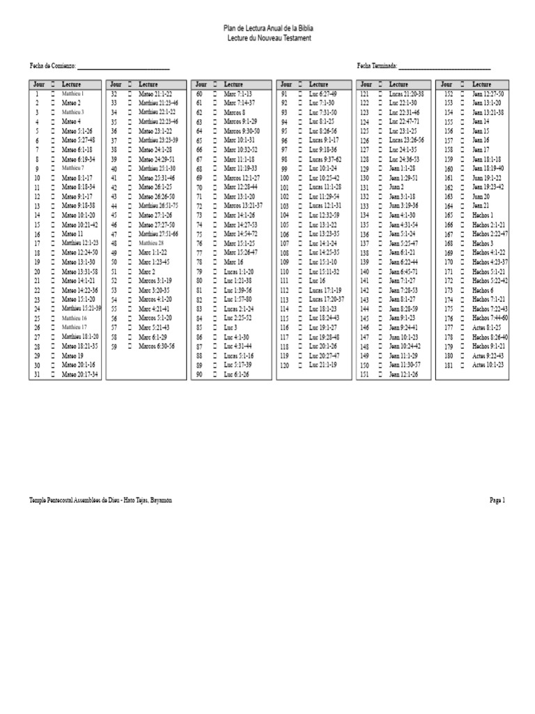 Plan de Lecture Annuelle de la Bible | PDF | Œuvres religieuses ...