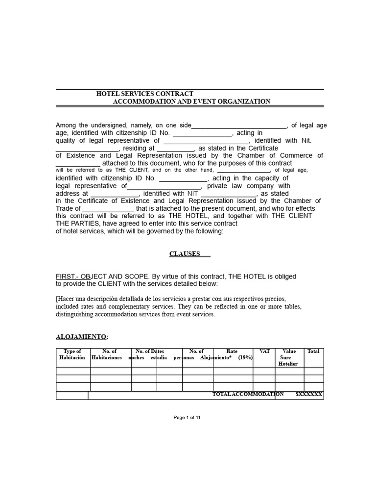 Accommodation Contract and Group Event - General Format OXOHOTEL | PDF ...