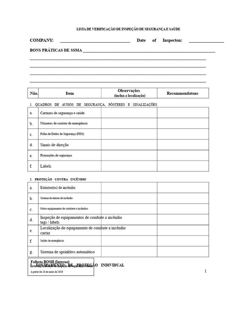 Checklist de Segurança e Saúde no Trabalho | PDF