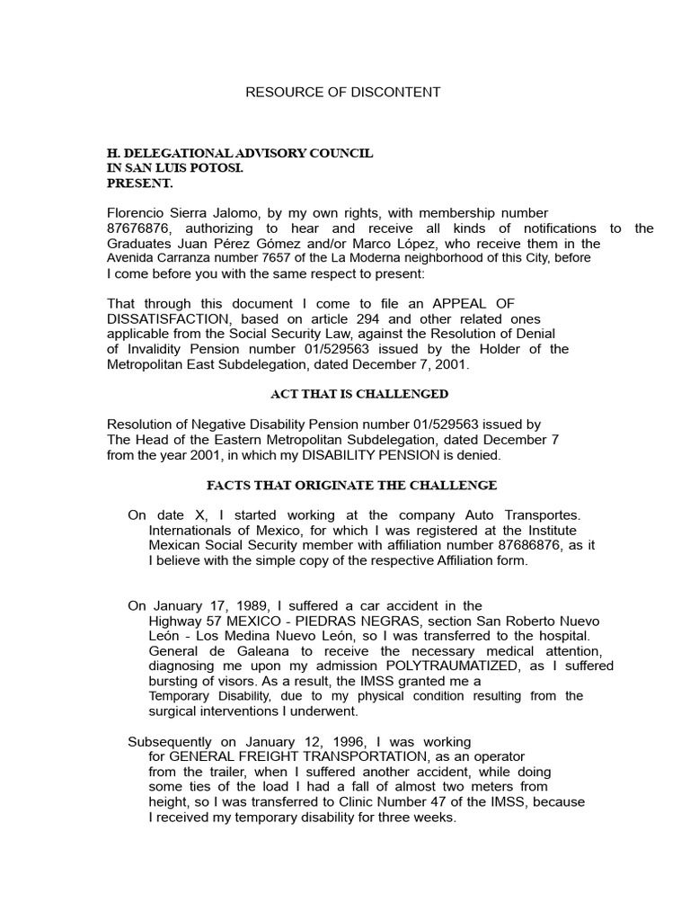 IMSS Inconformity Resource | PDF | Disability