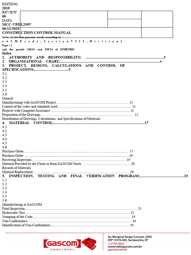 Construction Control Manual for Pressure Vessels | PDF | Calibration ...