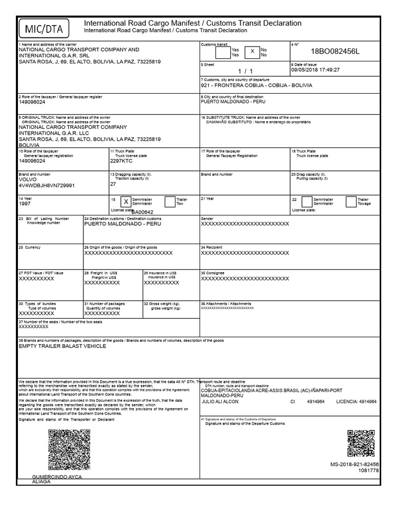 International Cargo Manifest by Car | PDF | Cargo | Trailer (Vehicle)