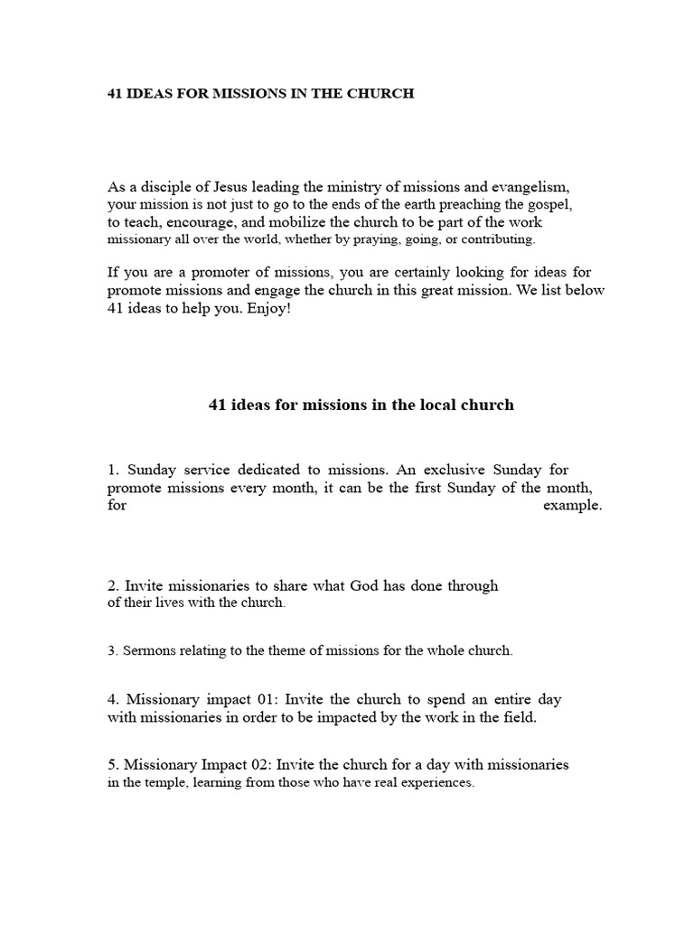 41 Creative Church Mission Ideas | PDF | Christian Mission | Evangelism