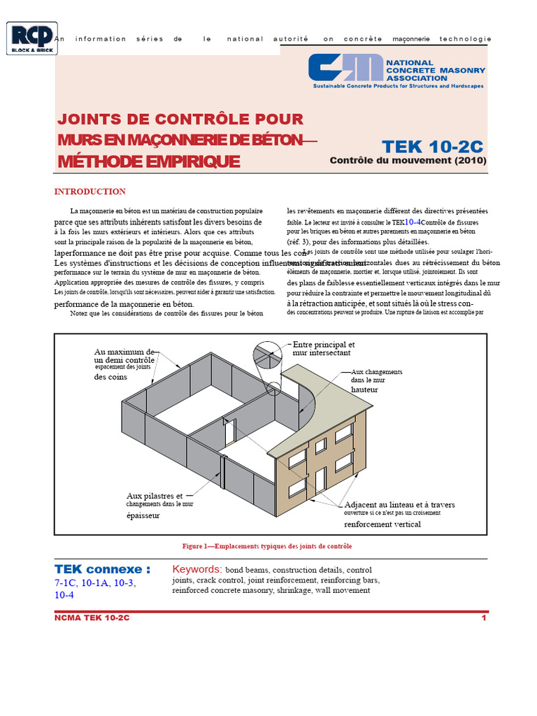 Joints de contrôle en maçonnerie de béton | PDF | Béton | Mur