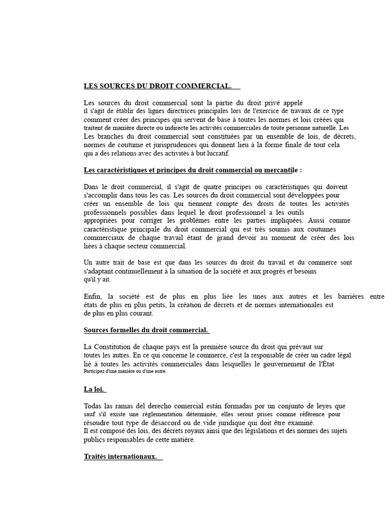 Sources du Droit Commercial Expliquées | PDF | Loi | Justice