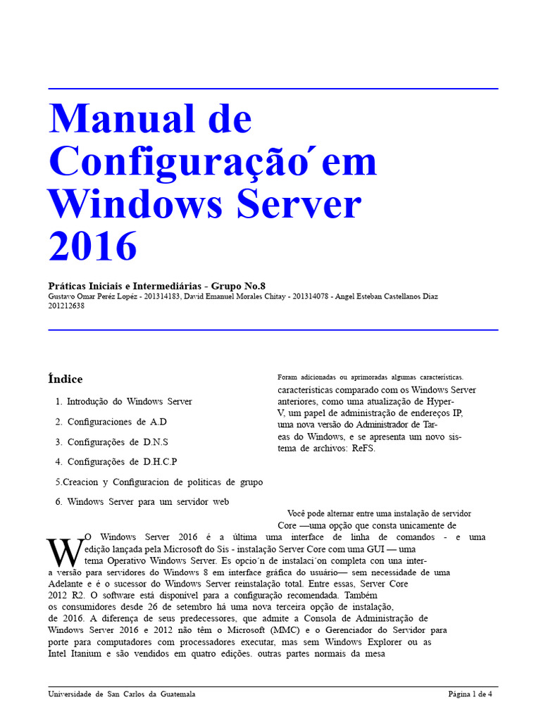 Configuração do Windows Server 2016 | PDF | Endereço de IP | Sistema de ...