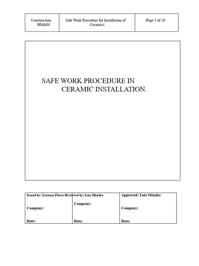 Safe Work Procedure For Ceramic Installation | PDF | Personal ...