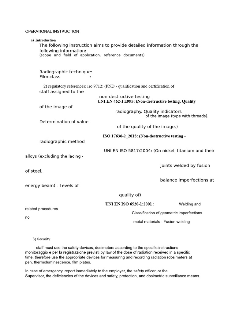 Operational Instruction RT | PDF | Nondestructive Testing | Radiography