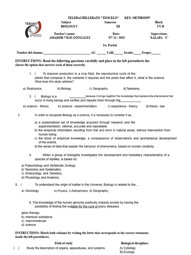 Biology Exam 1 Blocks I and II | PDF | Proteins | Biology