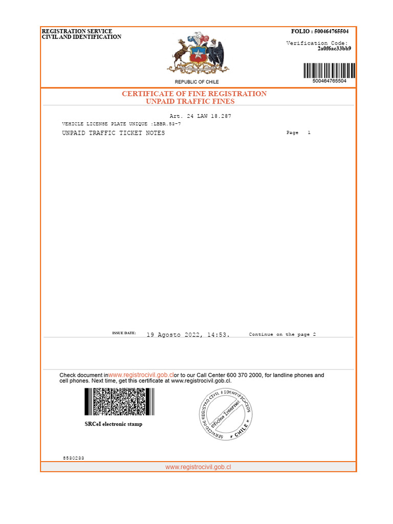 Certificate of Fine Registration Unpaid Traffic Fines | PDF | Identity ...