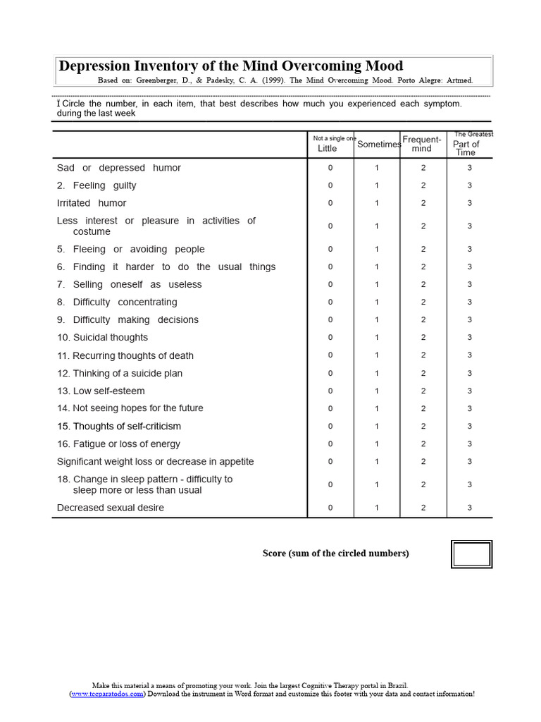 Depression Inventory Assessment Tool | PDF | Major Depressive Disorder ...