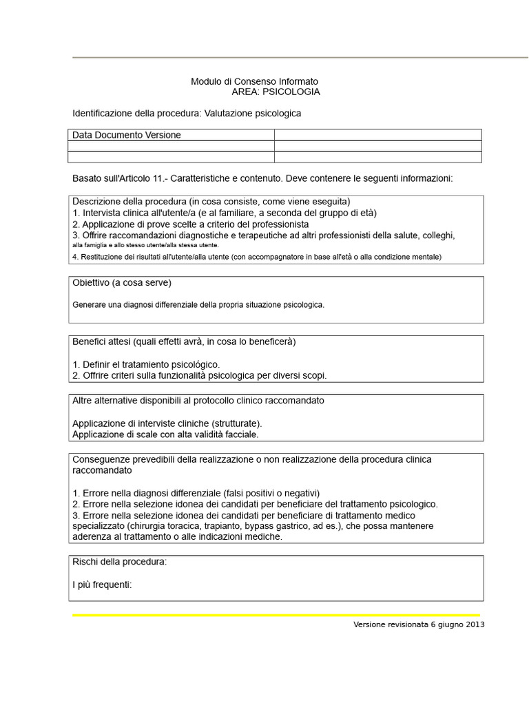 Modulo Di Valutazione Del Consenso Informato | PDF