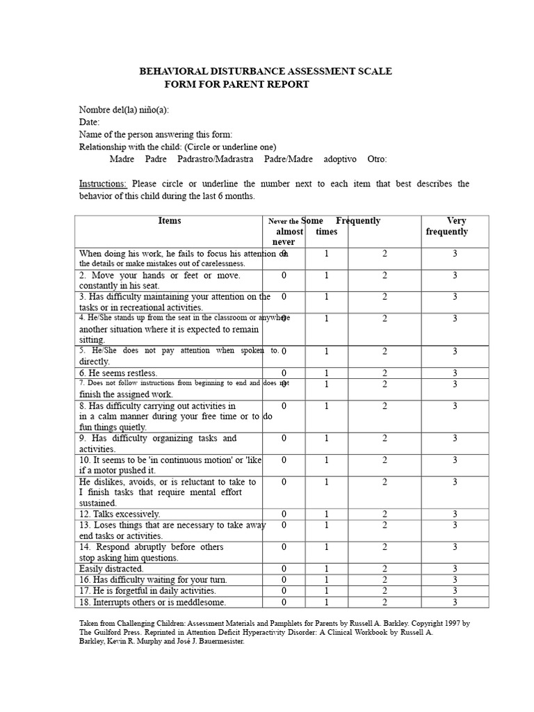 Parent Behavioral Assessment Scale | PDF | Attention Deficit ...
