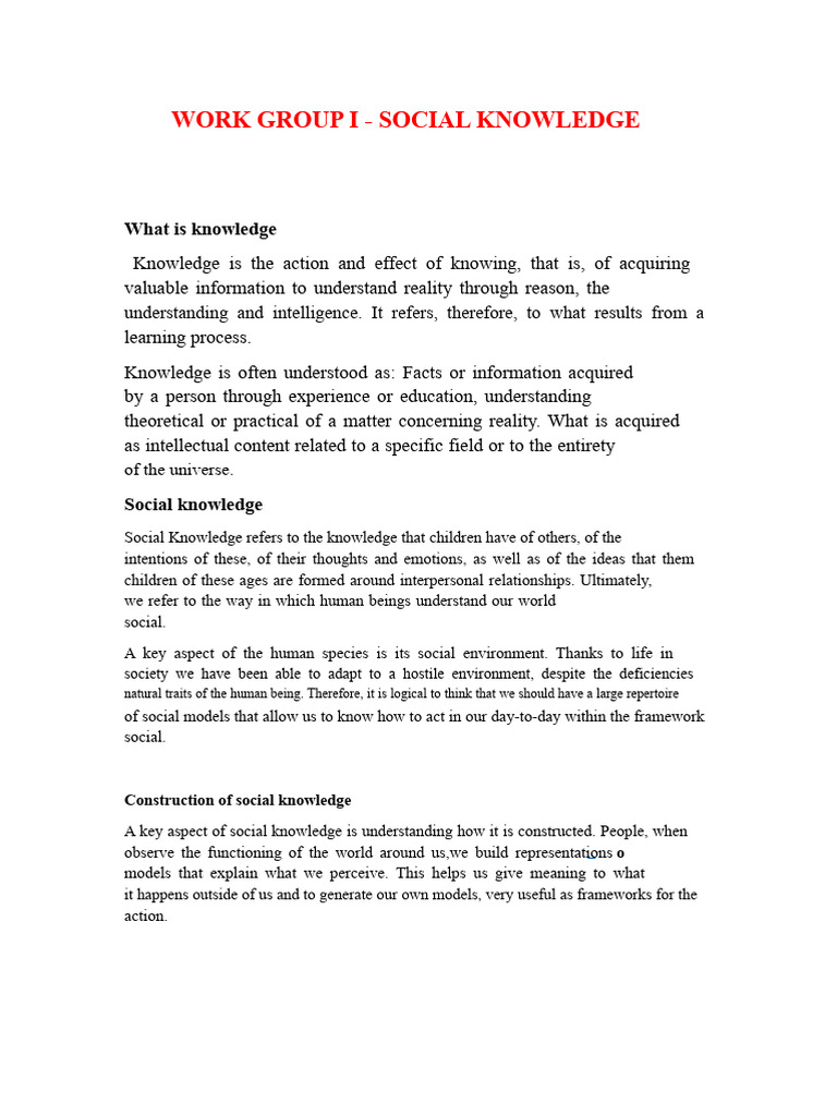 Social Knowledge (1) | PDF | Knowledge | Socialization