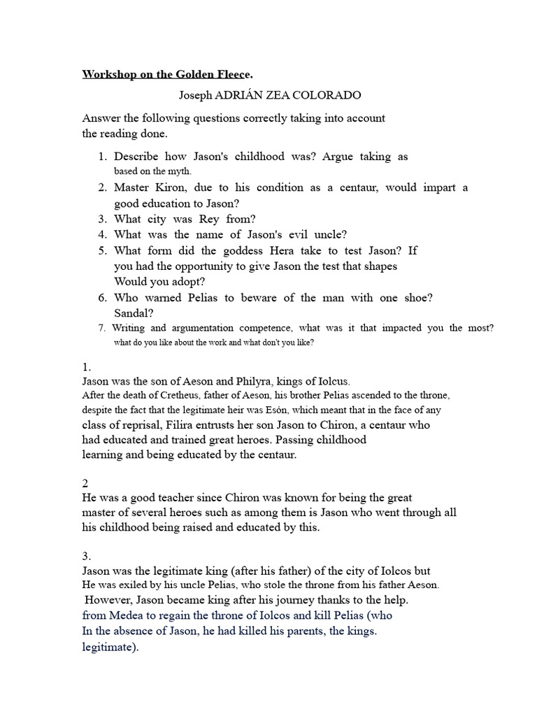Workshop On The Golden Fleece | PDF | Jason | Thessalian Mythology