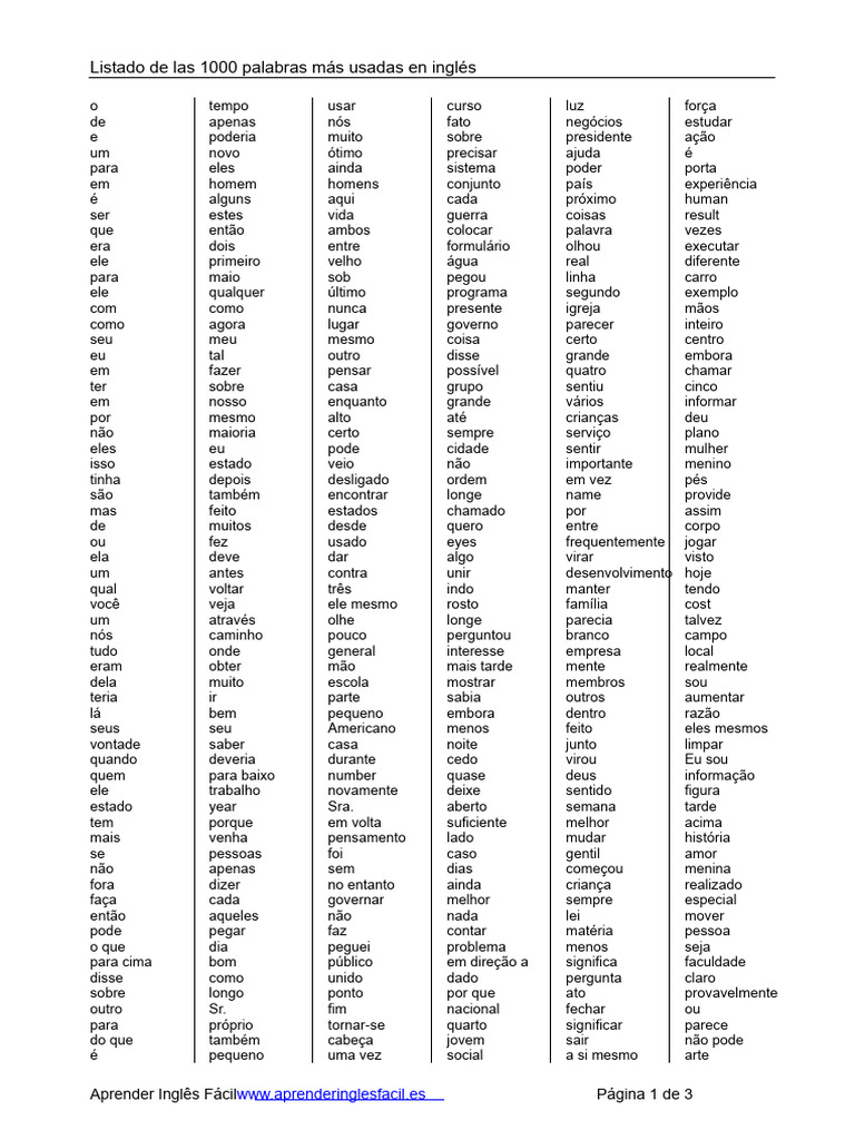 1000 Palavras Mais Usadas em Inglês | PDF | Pensamento | Reino Unido