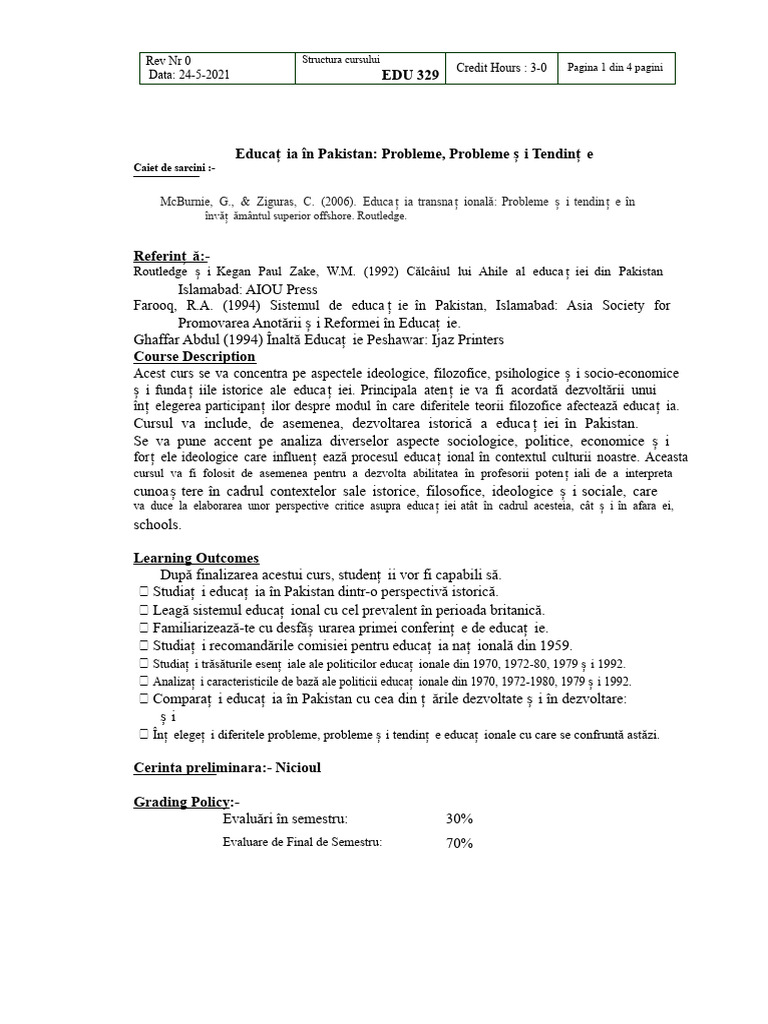 Educația În Pakistan Probleme, Probleme Și Tendințe EDU 329 | PDF