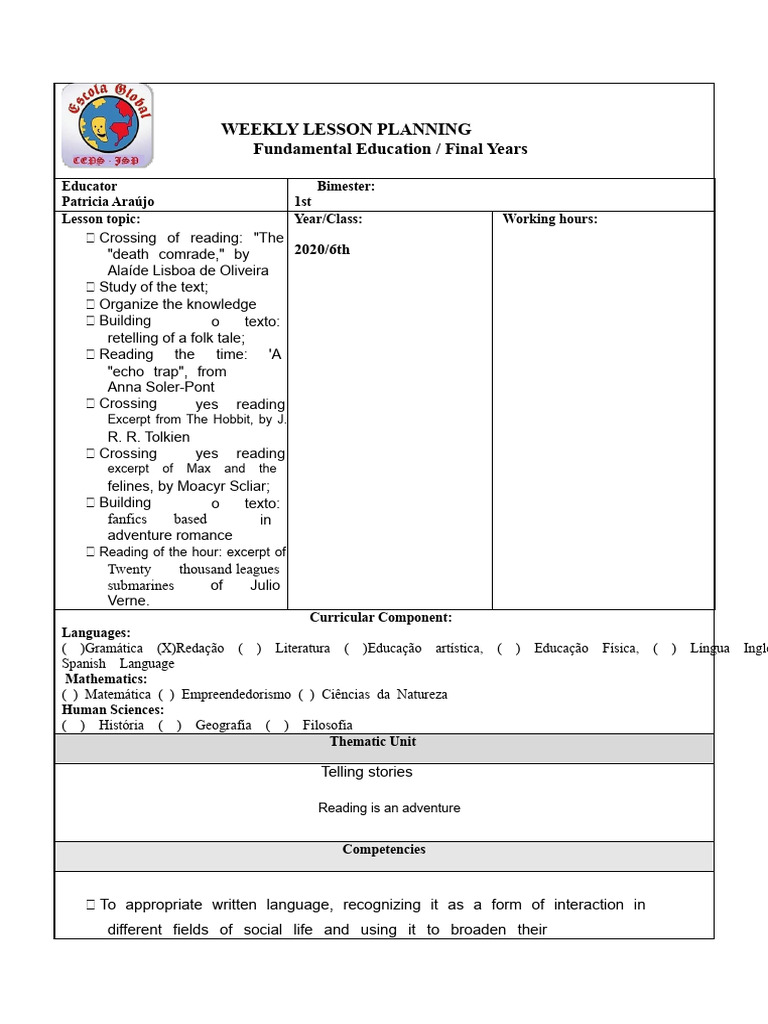 Weekly Lesson Plan for Language Arts | PDF | Narrative | Communication