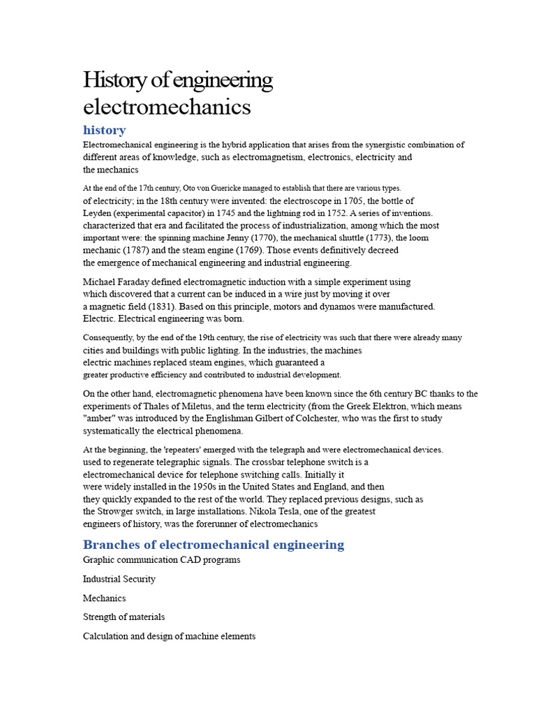 History of Electromechanical Engineering | PDF | Electricity | Voltage