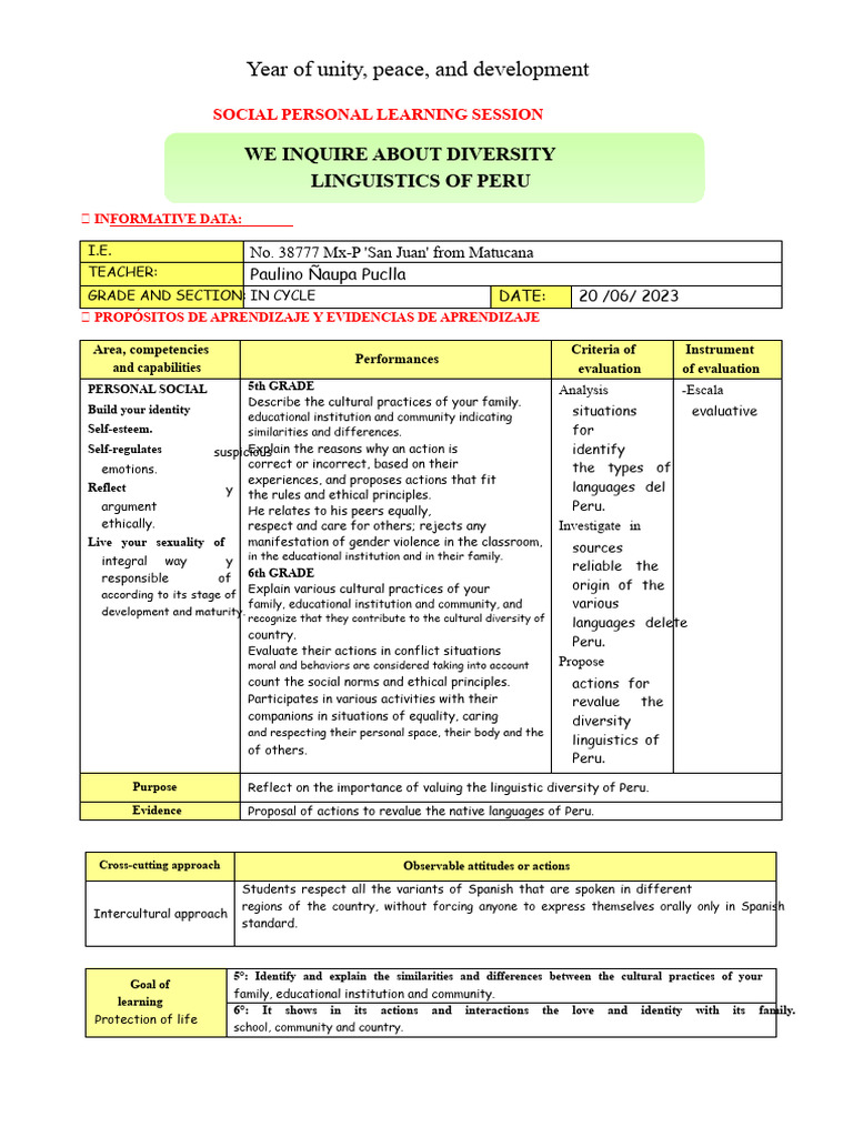 JUNE 20 - PS - WE INVESTIGATE LINGUISTIC DIVERSITY IN PERU | PDF | Peru ...