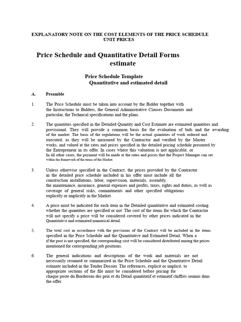 Price Schedule and Cost Elements Guide | PDF | Electrical Wiring | Concrete