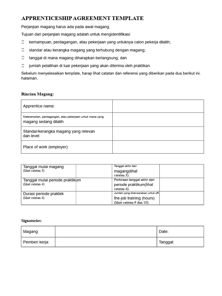 Template Perjanjian Magang Lengkap | PDF