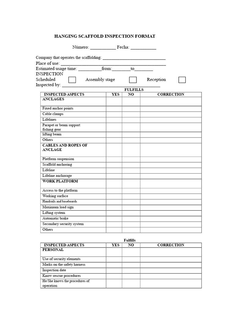 Scaffolding Inspection Checklist Template | PDF | Scaffolding | Rope
