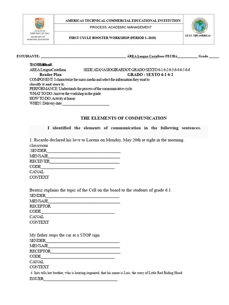 Workshop No. 1 Communication Grade 6 2020 | PDF | Communication ...