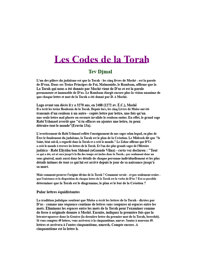 Codes cachés dans la Torah révélés | PDF | Torah | Livre de la Genèse