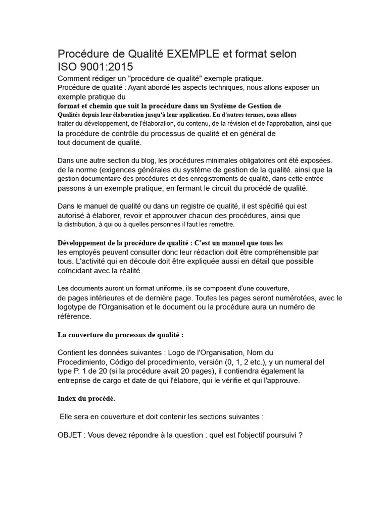 Exemple de Procédure de Qualité ISO 9001 | PDF | Management de la qualité