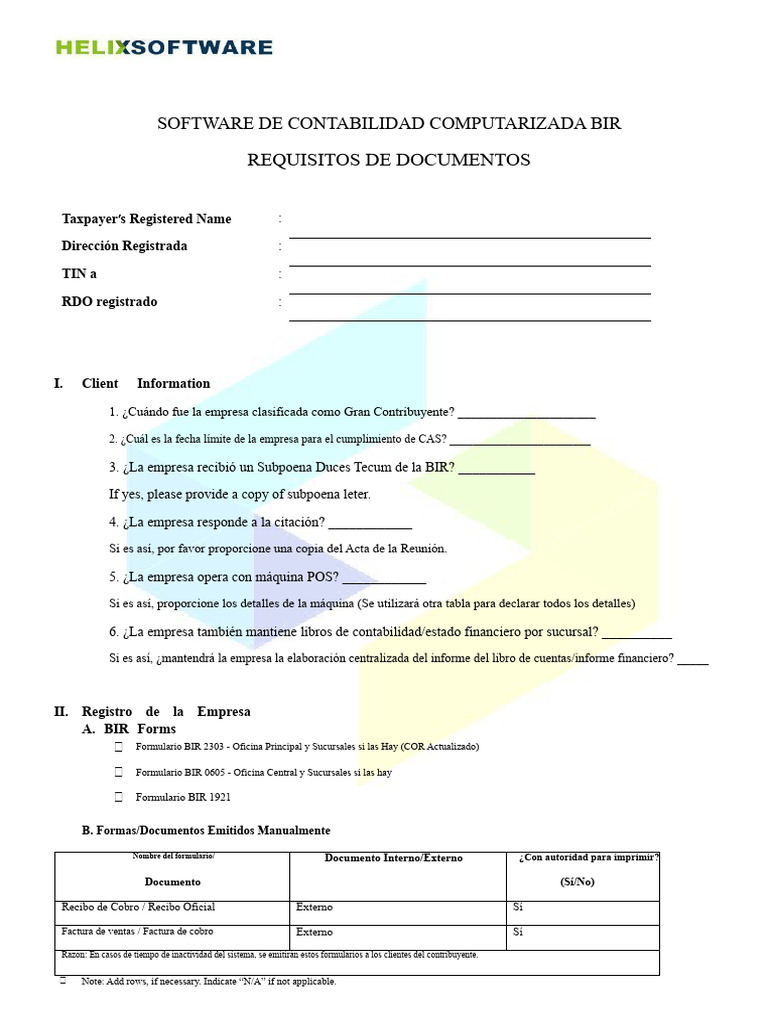 Requisitos para Software de Contabilidad BIR | PDF | Software ...