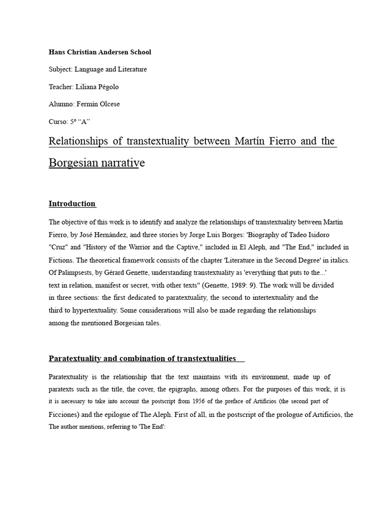 Transtextual Relationships Between Martín Fierro and Borgesian ...