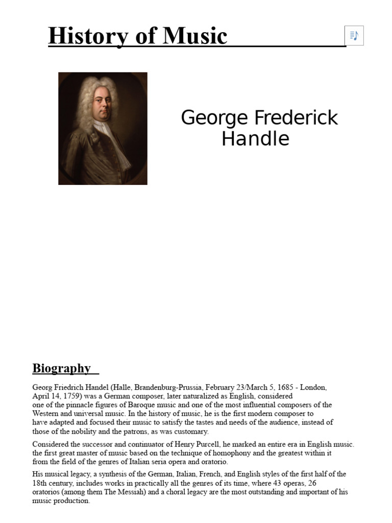 Handel: Baroque Music Pioneer | PDF | George Frideric Handel | Opera