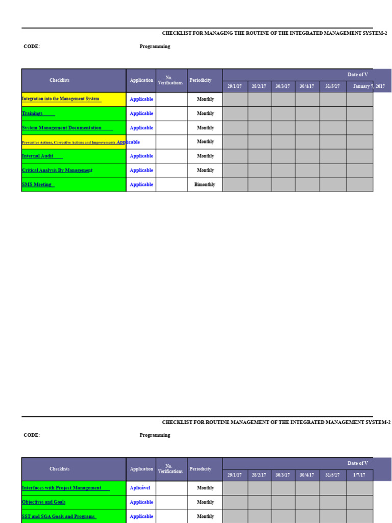 Integrated Management System Routine Checklist | PDF | Business