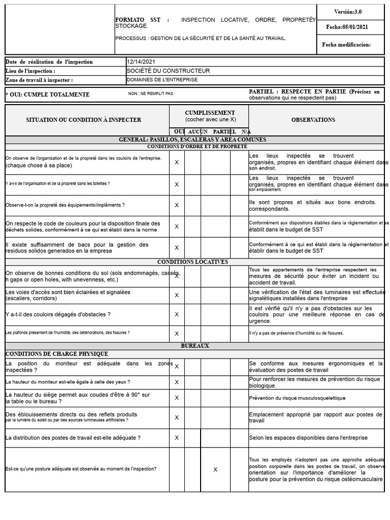 Inspection de sécurité et propreté SST | PDF | Substances chimiques ...