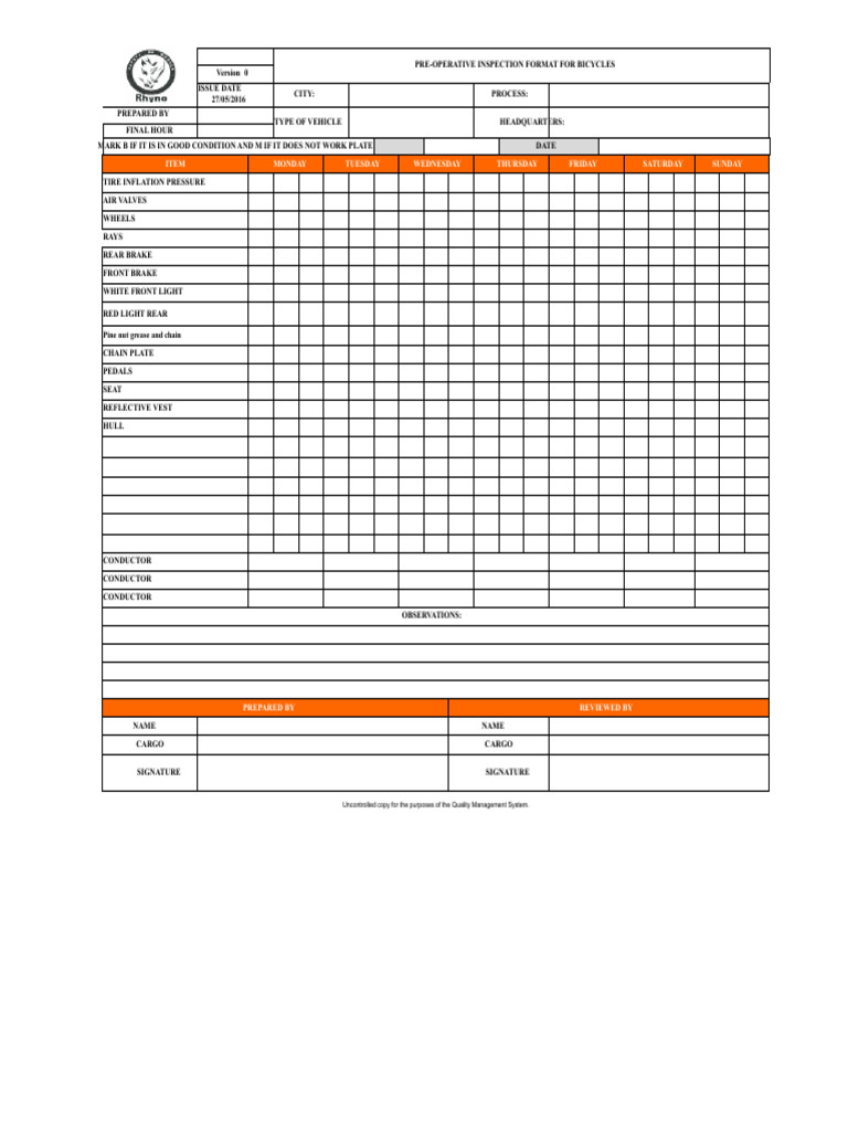 Annex 6. Bicycle Inspection Format | PDF