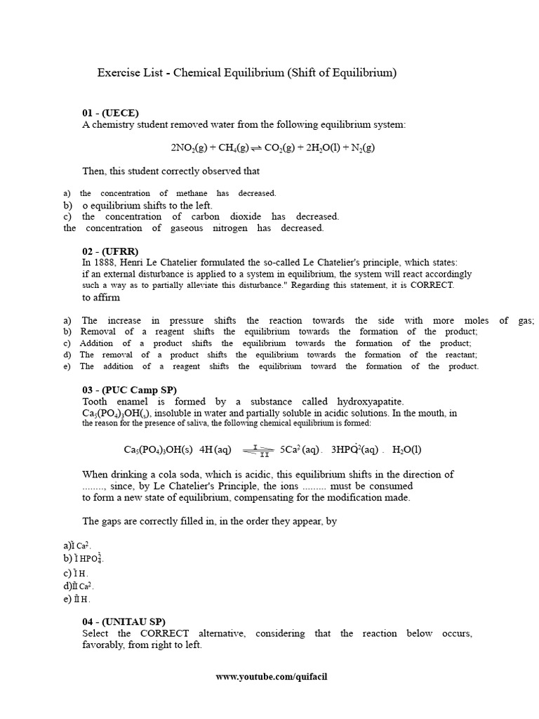 Chemical Equilibrium Exercises Guide | PDF | Chemical Equilibrium ...