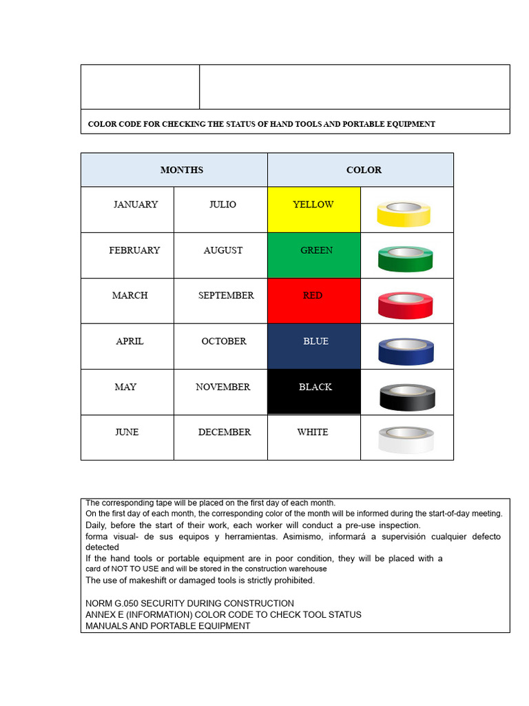Monthly Color Code for Tool Status | PDF