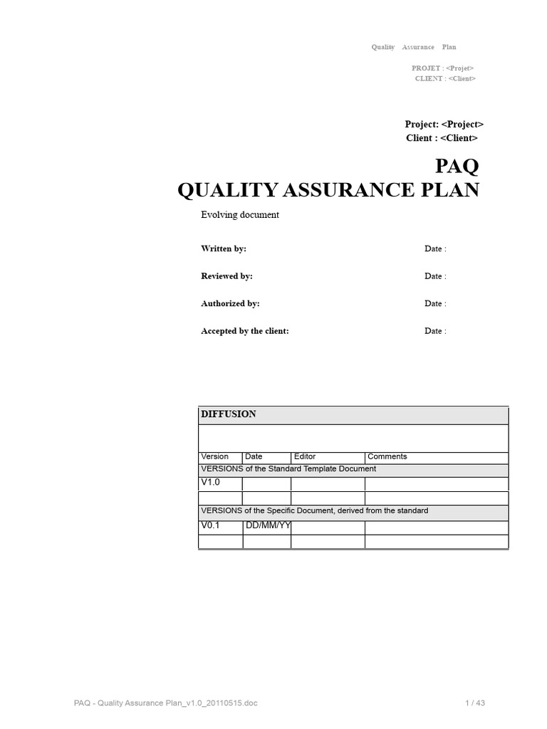 PAQ - Quality Assurance Plan - v1.0 - 20110515 | PDF | Quality ...