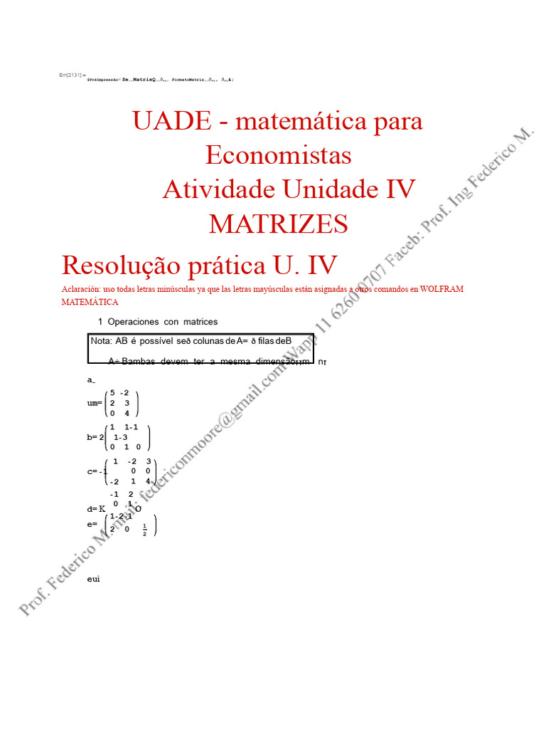 UADE - Matemática para Economistas - TP 4 resolvido Matrizes | PDF ...