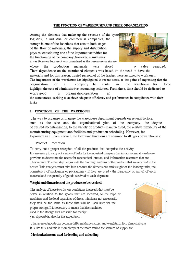 Warehouse Functions and Organization Guide | PDF | Warehouse | Logistics